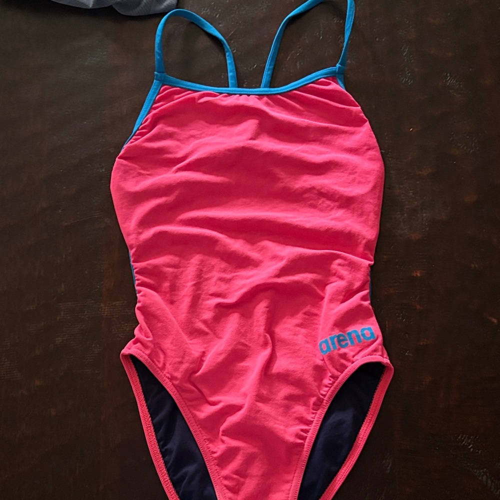 Arena Women's Pink One-Piece Swimsuit with Blue Trim